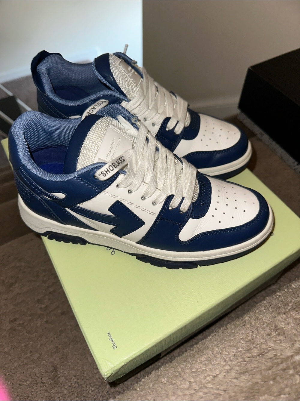 Boys Blue and White Leather Low-Top Sneakers